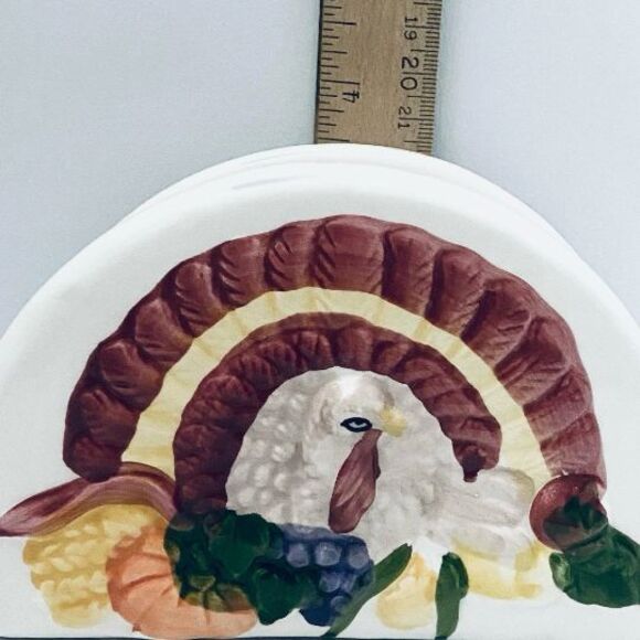 Handmade Ceramic Napkin Holder With Turkey and Pumpkin For Thanksgiving Decor - Picture 5 of 5